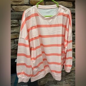 Coral and White Striped Long Sleeve Shirt